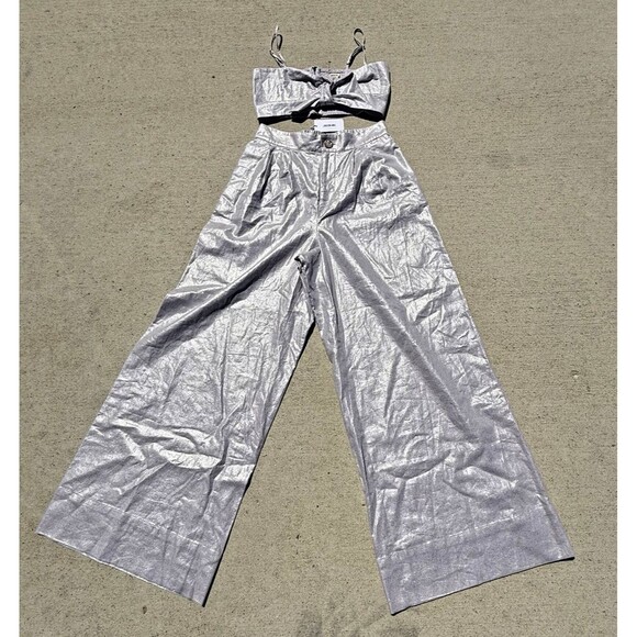 Jason Wu Lavender 2 Piece Wide Leg Pleated Pant Bow Crop Top NWT $425 Medium - Picture 2 of 14